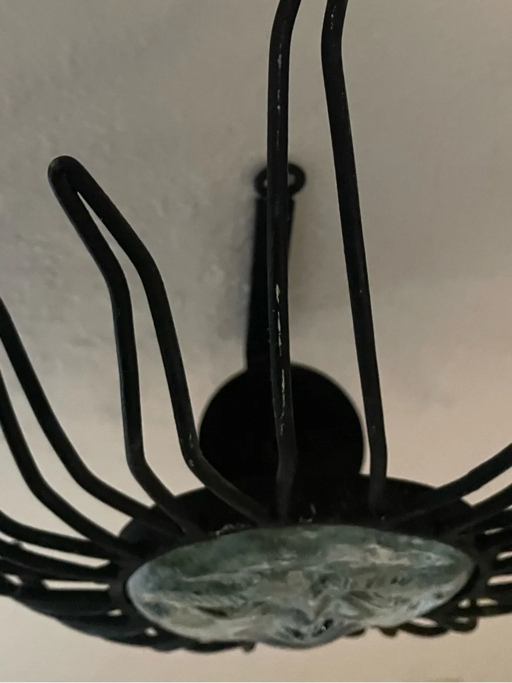 Vintage Celestial Sun Face Candle Holder Sconce wrought iron glass